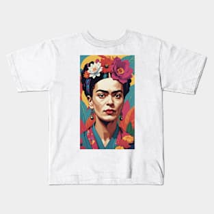 Frida's Floral Radiance: Colorful Portrait Kids T-Shirt